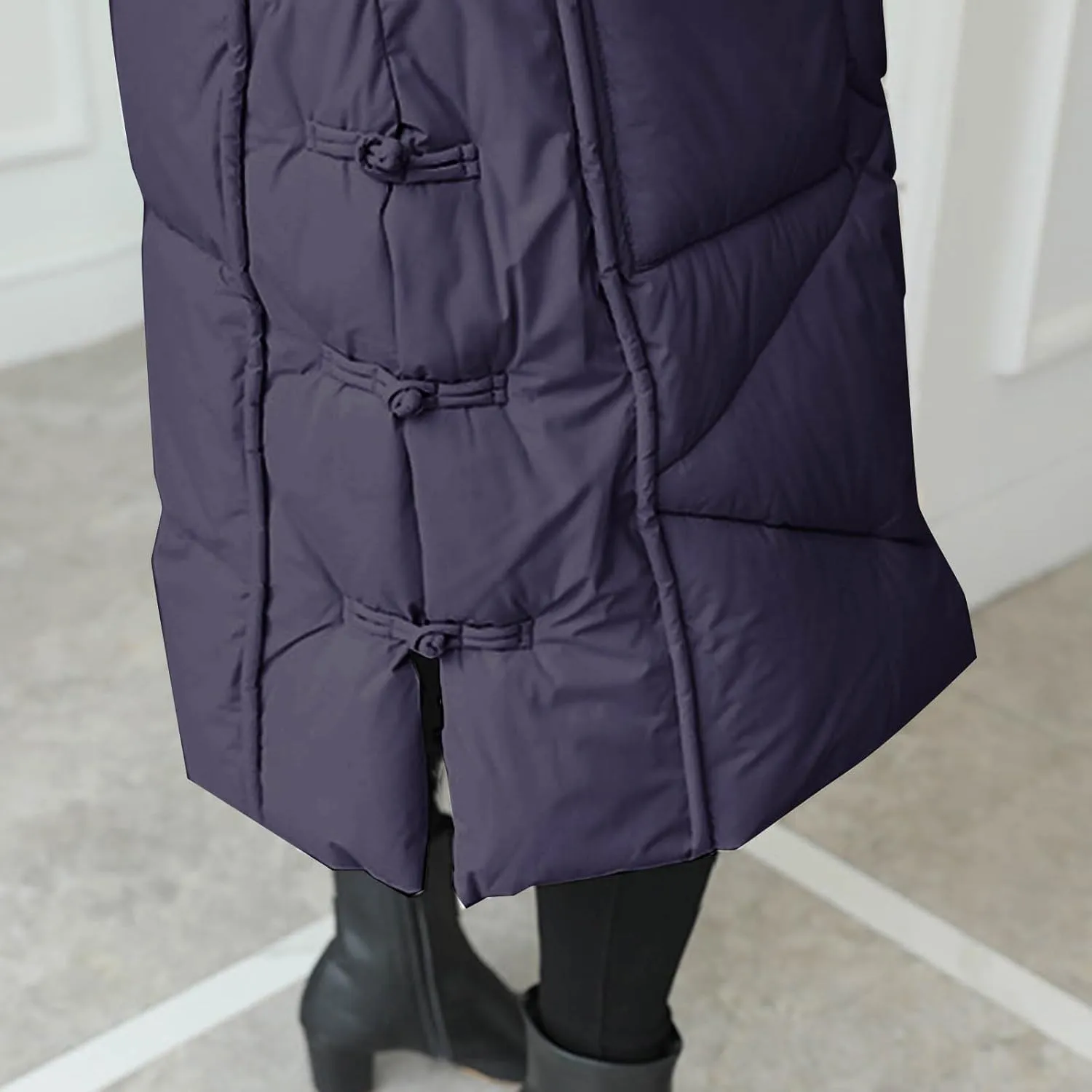 Women's Long Puffer Jacket Casual Solid Maxi Length Hooded Long Sleeve Warm Cotton Padded Coat Quilted Outwear