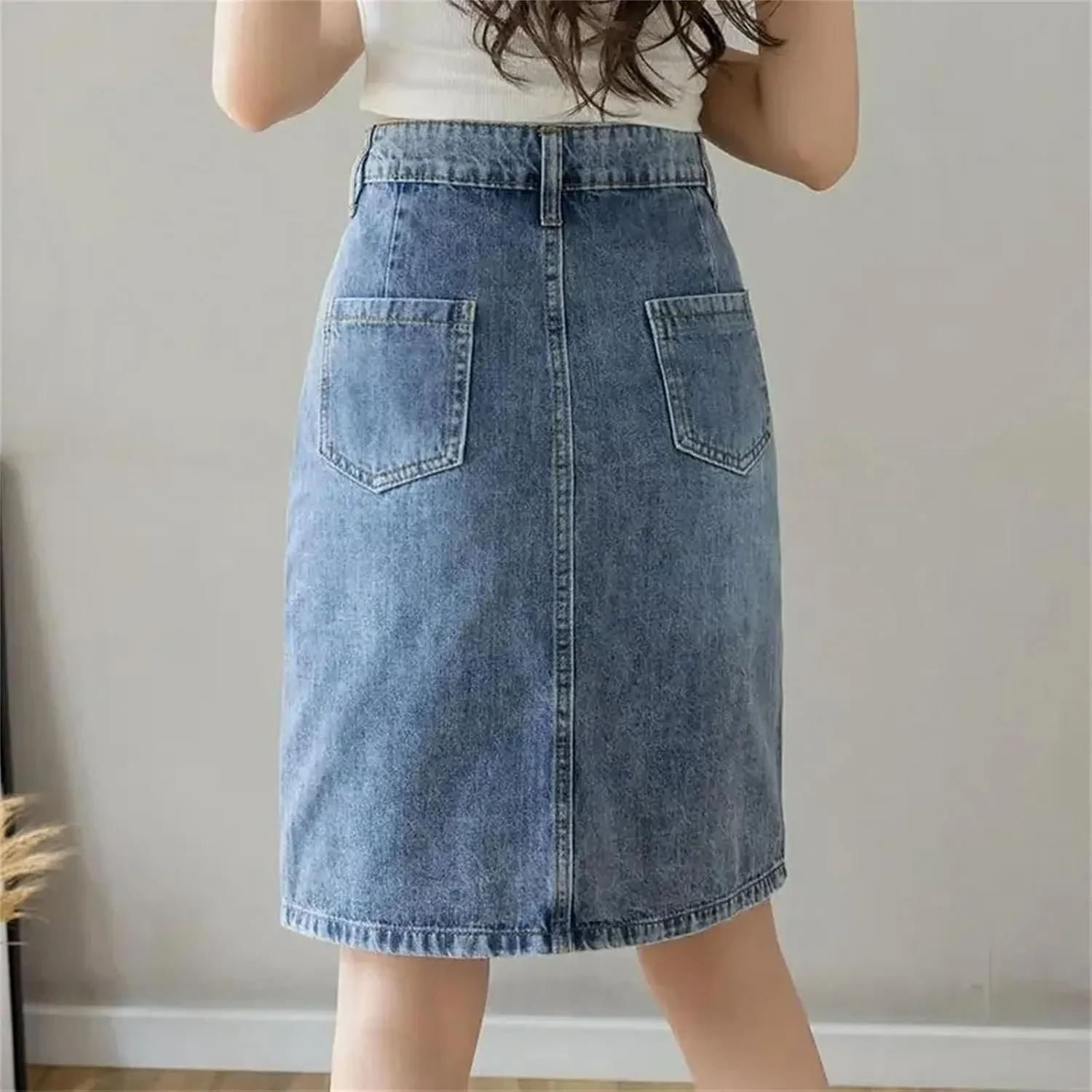 Women's Summer Slit Denim Skirt Midi A Line Jeans Skirts with Pocket