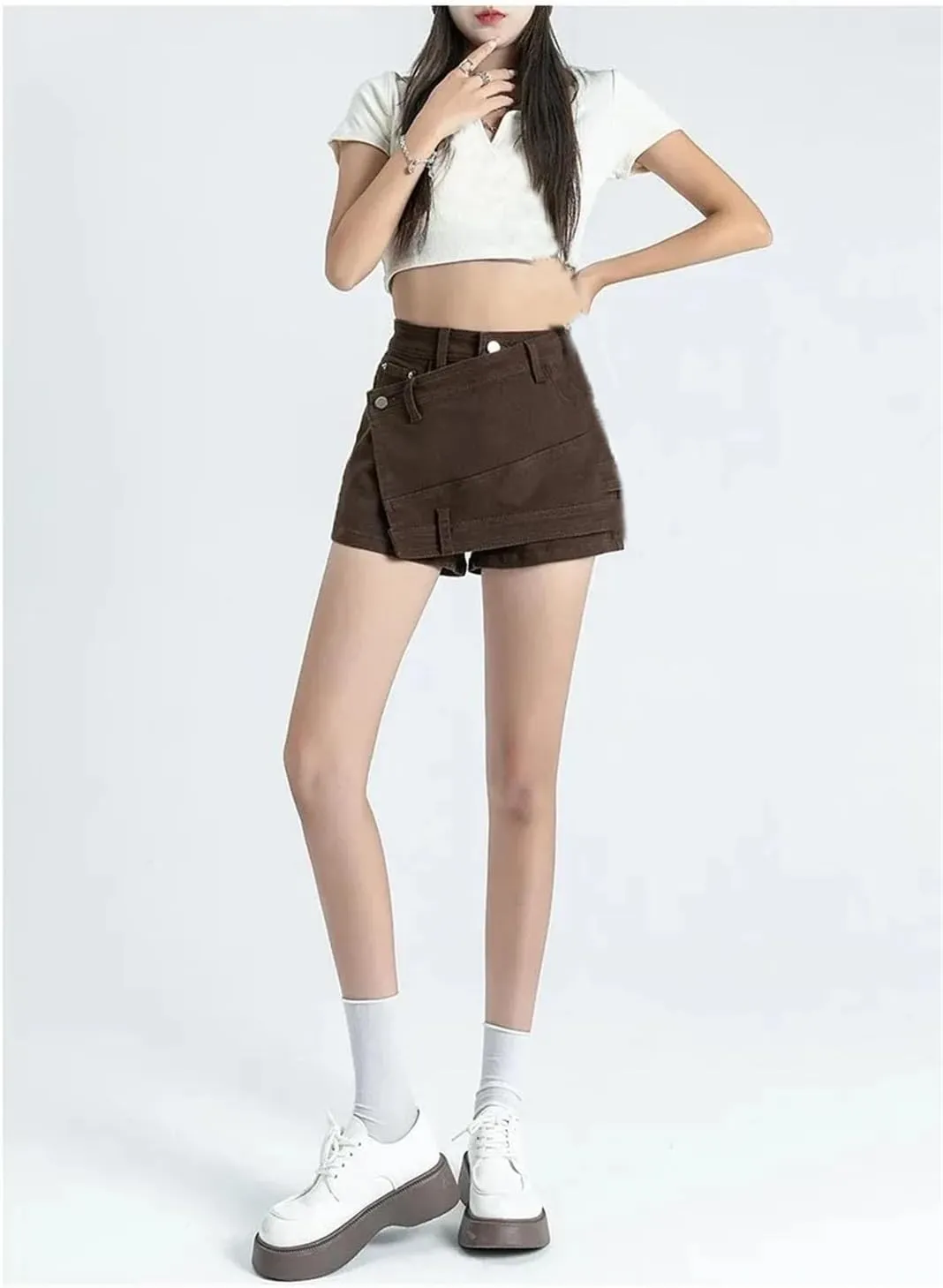 Women's Tied High-Waisted Hip-Hugging Mini Skirt A- Line Casual Chic Denim Skirt