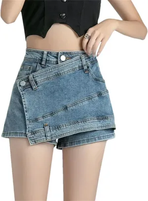 Women's Tied High-Waisted Hip-Hugging Mini Skirt A- Line Casual Chic Denim Skirt