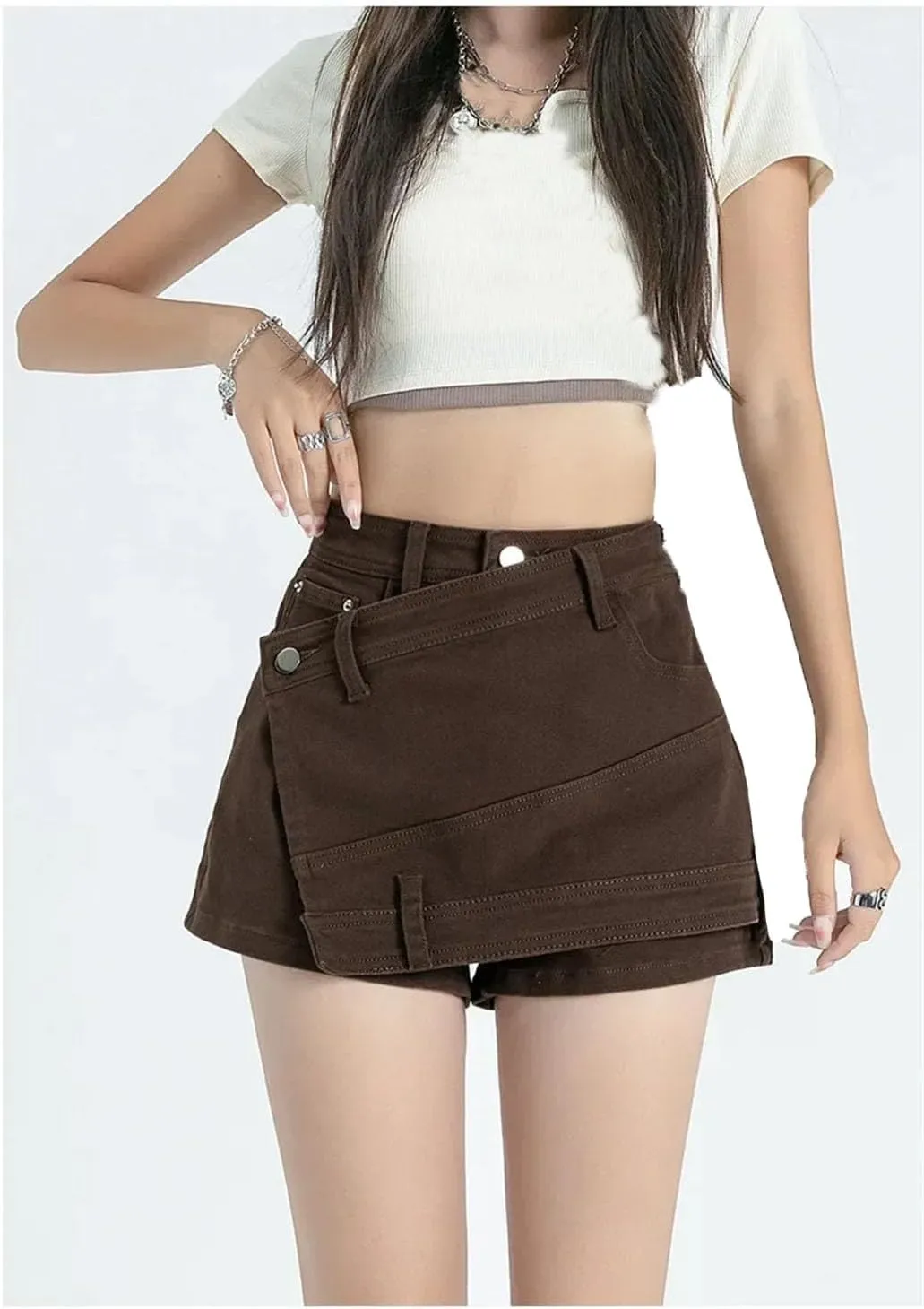 Women's Tied High-Waisted Hip-Hugging Mini Skirt A- Line Casual Chic Denim Skirt