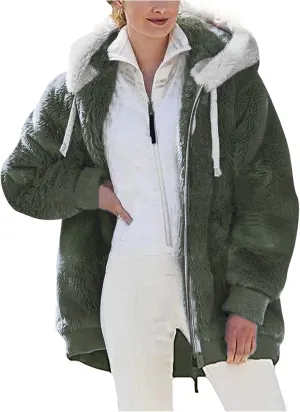 Womens Winter Fleece Jackets Plus Size Coats Oversized Zip Up Hoodies Lightweight Sherpa Jacket Warm Overcoats