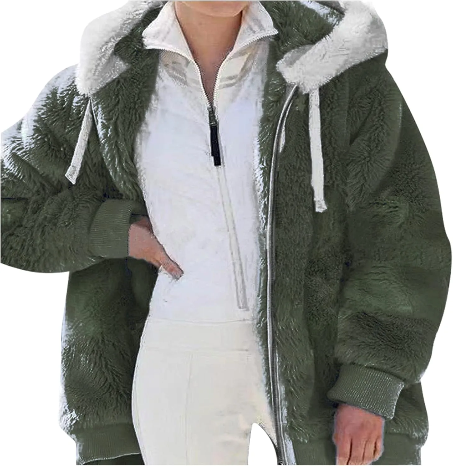 Womens Winter Fleece Jackets Plus Size Coats Oversized Zip Up Hoodies Lightweight Sherpa Jacket Warm Overcoats