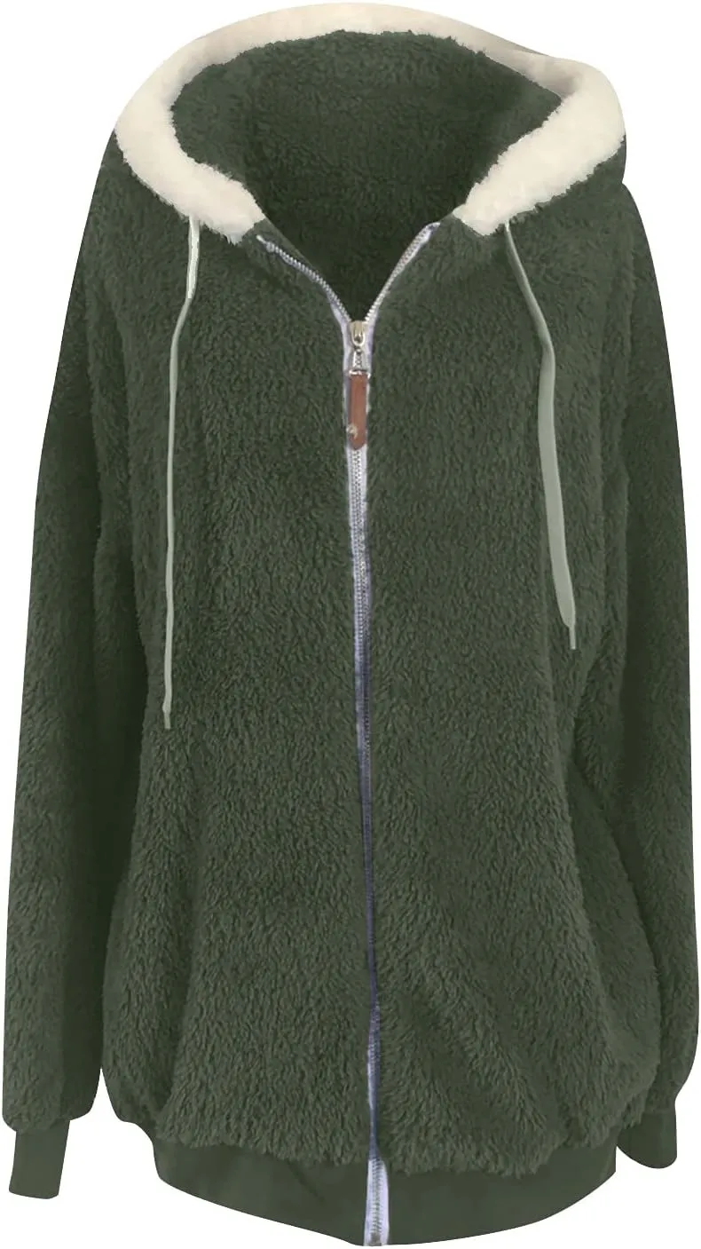 Womens Winter Fleece Jackets Plus Size Coats Oversized Zip Up Hoodies Lightweight Sherpa Jacket Warm Overcoats