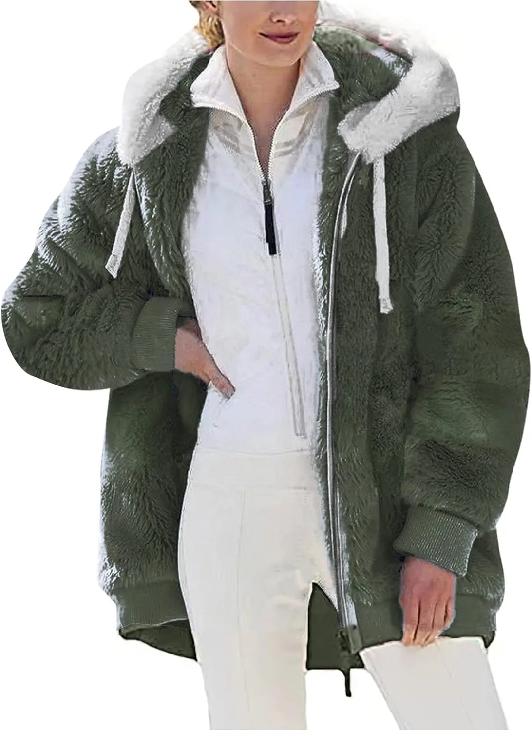 Womens Winter Fleece Jackets Plus Size Coats Oversized Zip Up Hoodies Lightweight Sherpa Jacket Warm Overcoats