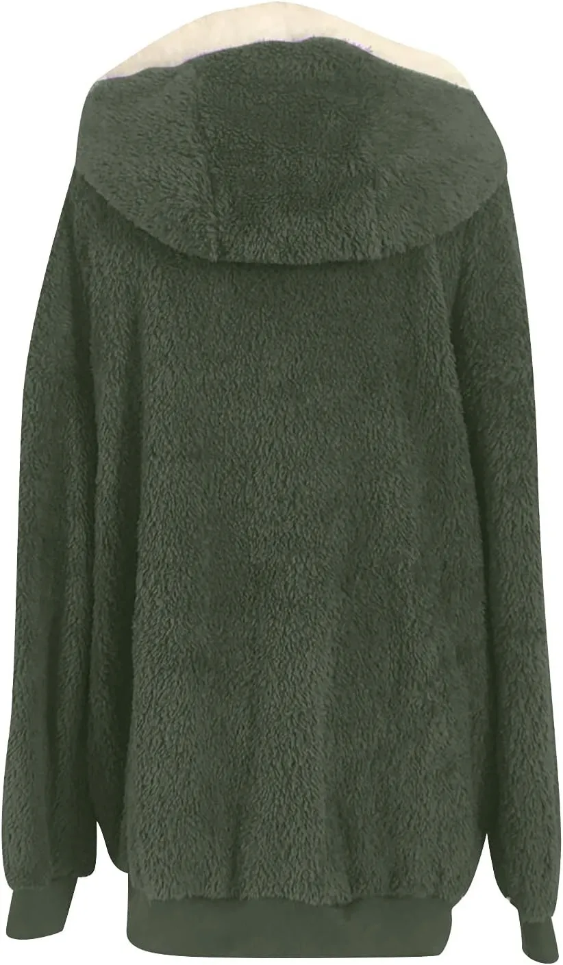 Womens Winter Fleece Jackets Plus Size Coats Oversized Zip Up Hoodies Lightweight Sherpa Jacket Warm Overcoats