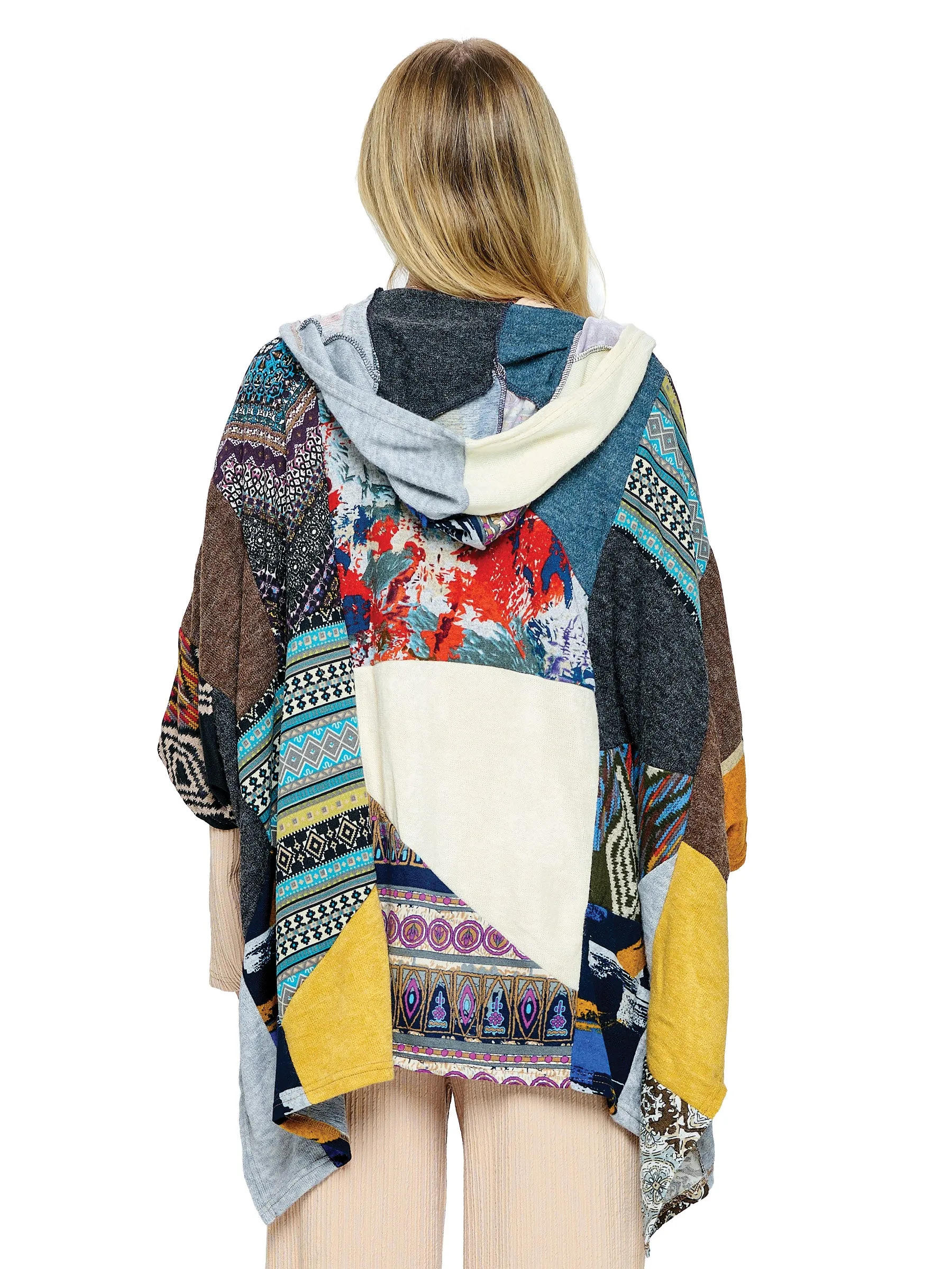 Wrap Hooded Multicolor Patchwork